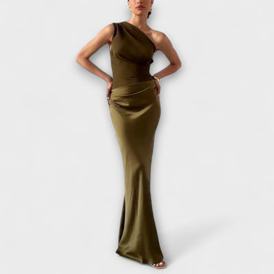 Emilia | Elegancka sukienka maxi na jedno ramię z fałdami