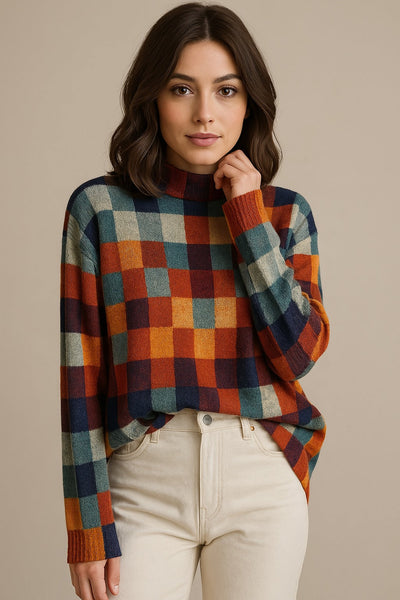 Mabel | Sweter z patchworkowym golfem