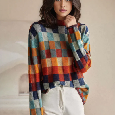 Mabel | Sweter z patchworkowym golfem
