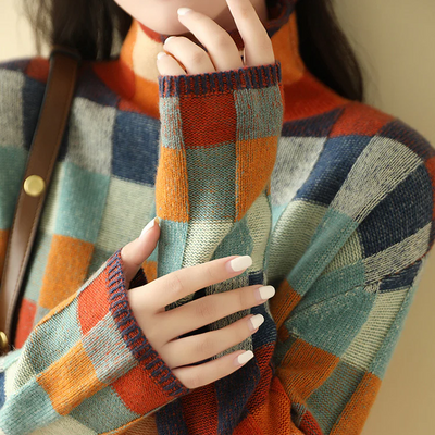 Mabel | Sweter z patchworkowym golfem