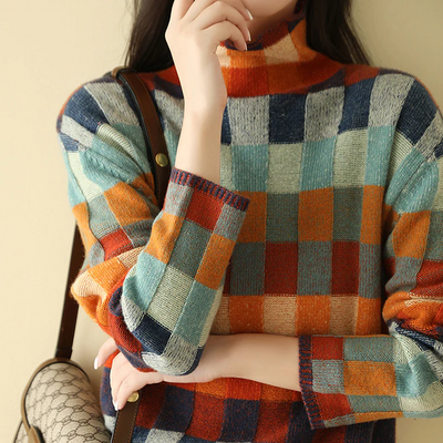 Mabel | Sweter z patchworkowym golfem